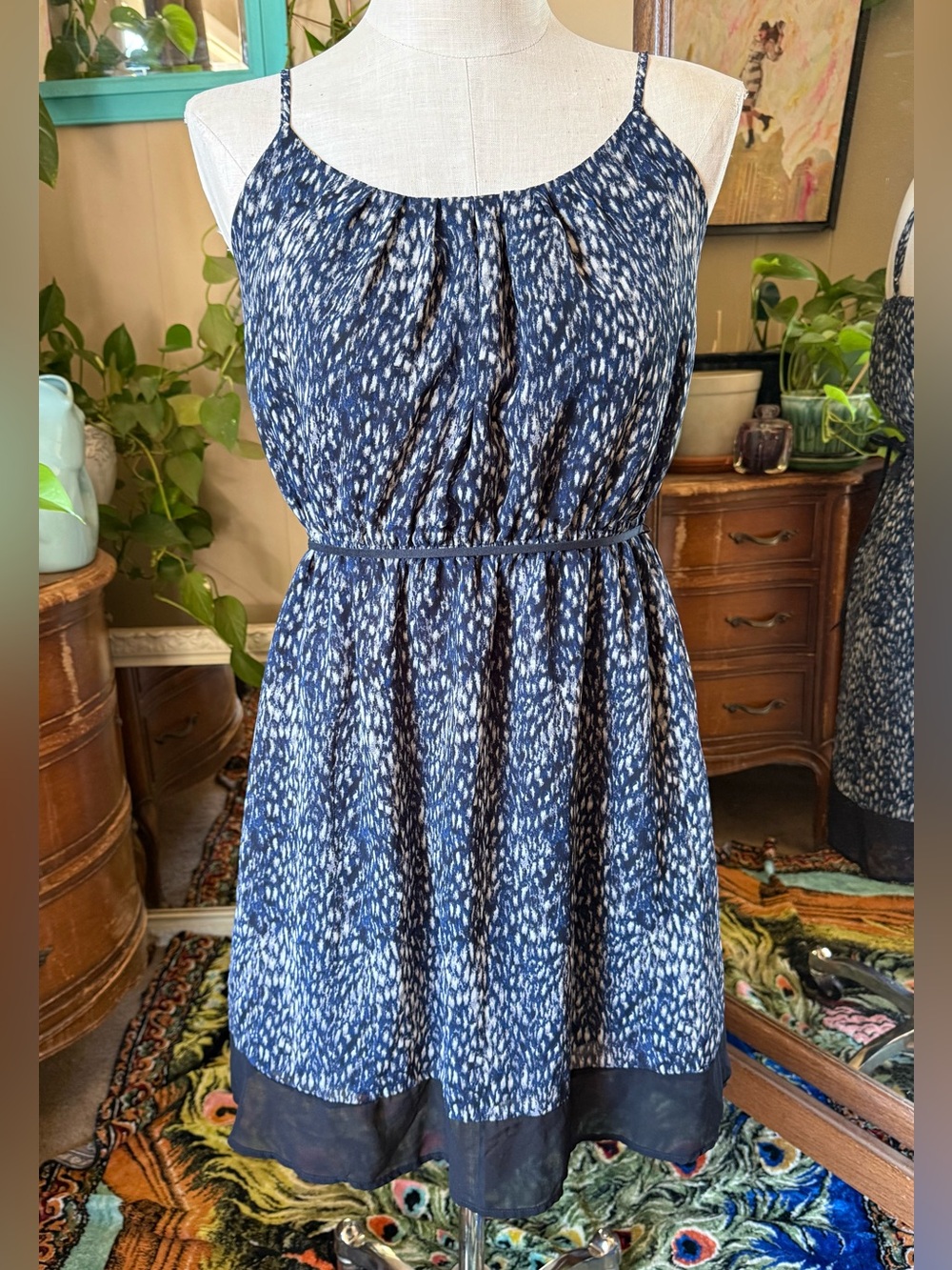 FOREVER 21 Dress Womens L Blue Mini Leopard Animal Print  Strap Sleeveless